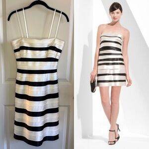 BCBGMaxAzria Strapless Satin Black and Off-White Striped Mini Dress Women’s Sz 4